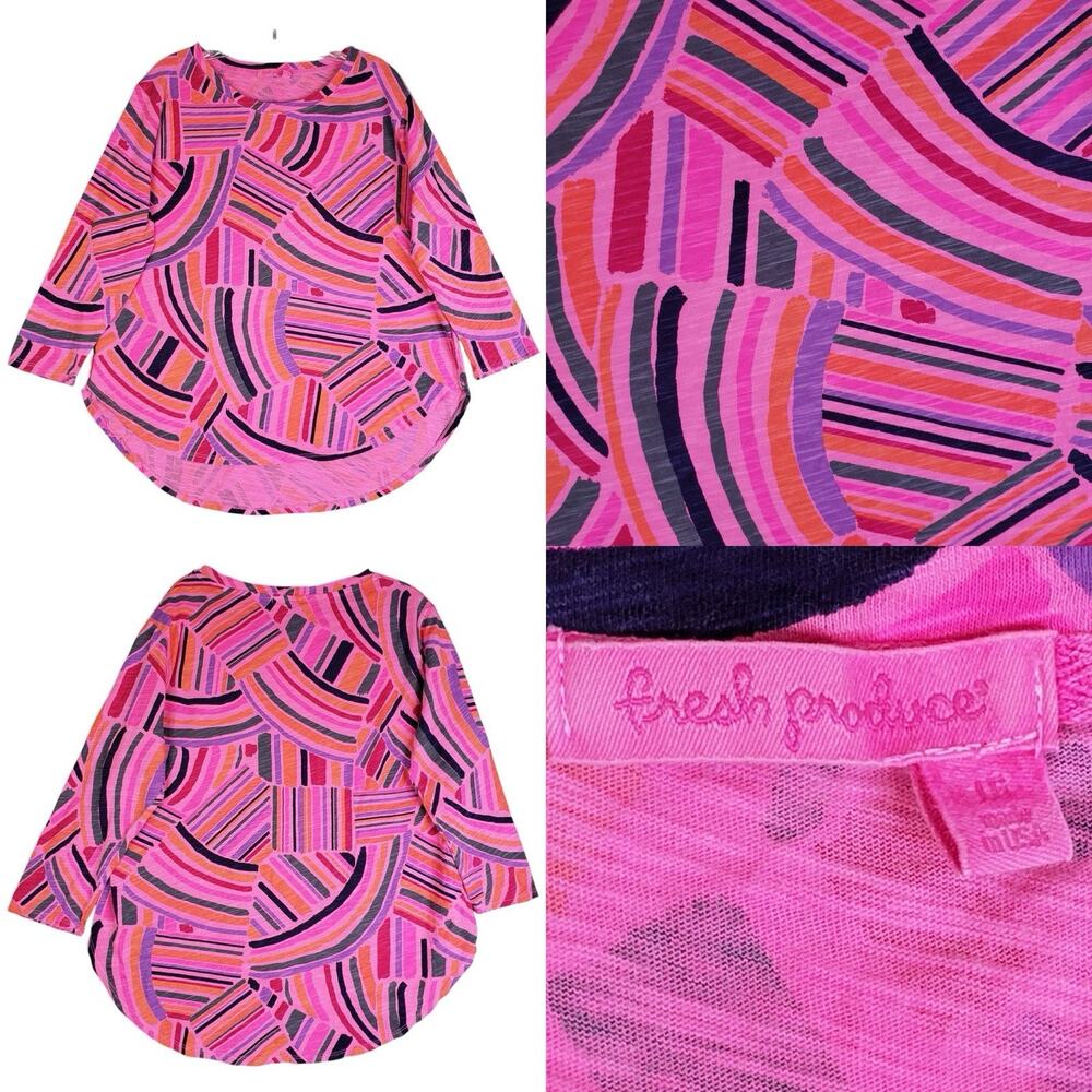 Fresh Produce Shirt Knit‎ Top Long Sleeve Womens Size Large L Pink Geometric